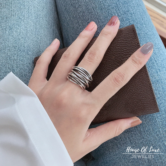 Lynor™ | Adjustable Layered Sterling Silver Ring – Modern Dimension with Timeless Shine