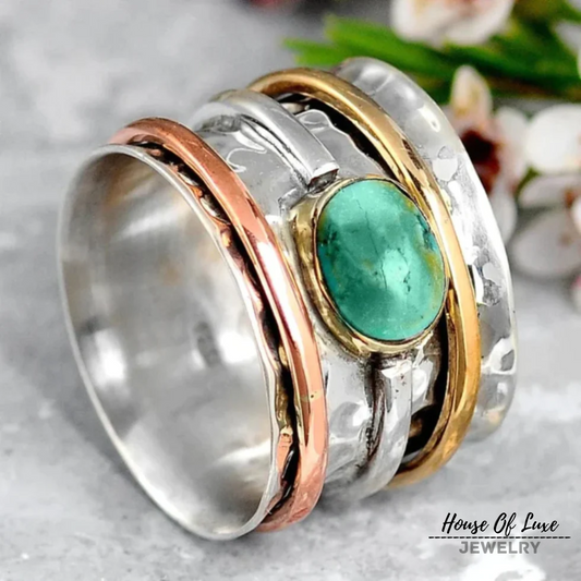 Lynor™ | Vintage Gold & Silver Turquoise Ring – Timeless Harmony with a Boho Soul