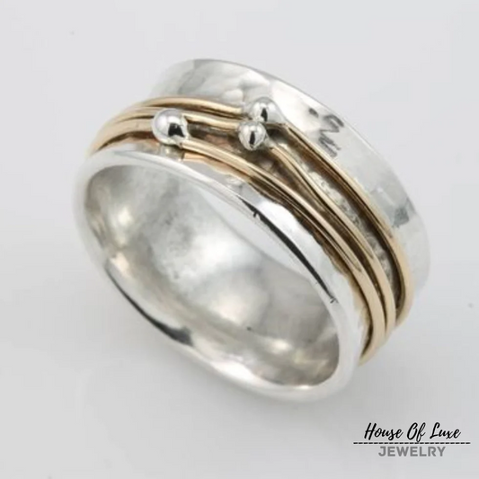 Lynor™ | Vintage Gold-Layered Silver Ring with Radiant Elegance