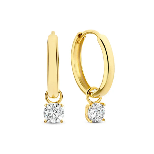 Lynor™ | Moonbeam Stone Hoop Earrings – Radiant 14K Gold with Celestial Charm