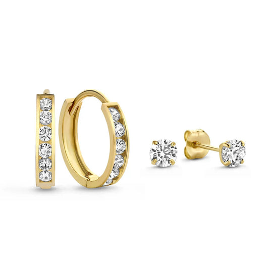 Lynor™ | Dara Brillane Earring Set – Sparkling 14K Gold with Radiant Elegance