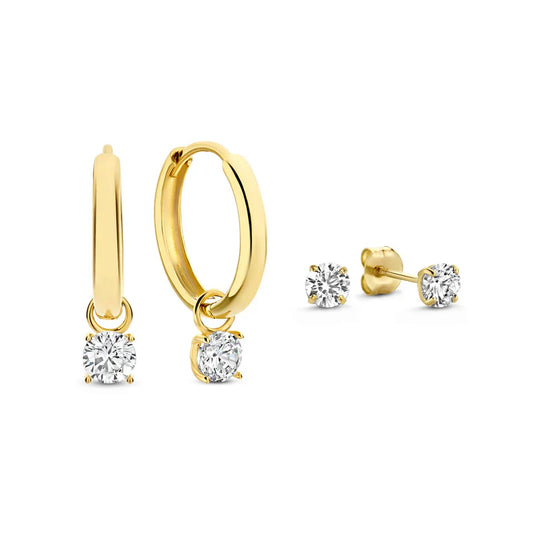Lynor™ | Moonbeam Stone Earring Set – Radiant 14K Gold with Celestial Sparkle
