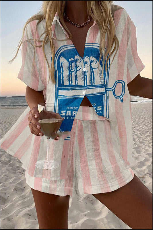 Lynor™ | Sardine Print Short-Sleeve Linen Shirt