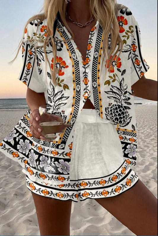 Lynor™ | Floral Print Short Linen Jumpsuit