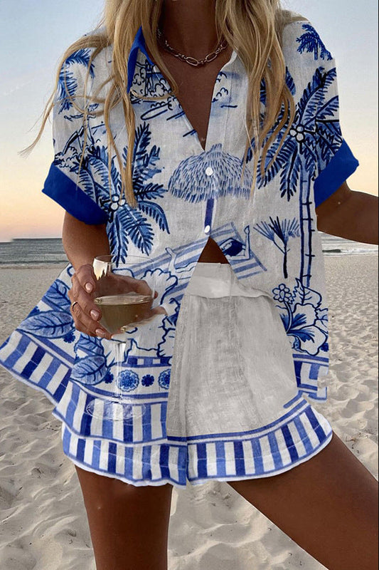 Lynor™ | Palm Print Short Linen Set