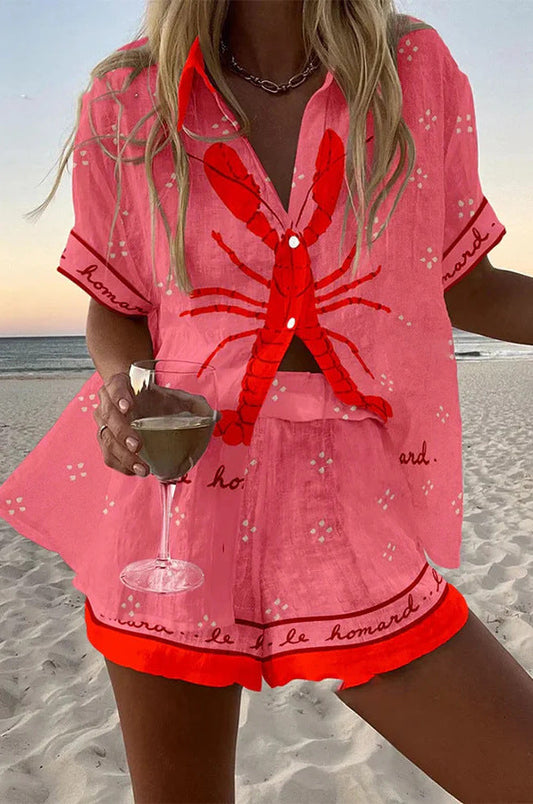 Lynor™ | Lobster Pink Short Linen Set