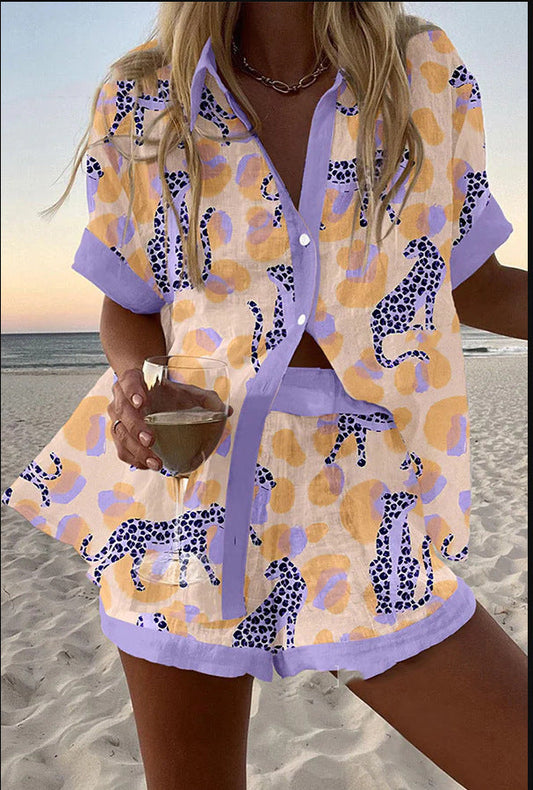 Lynor™ | Leopard Print Short Linen Jumpsuit