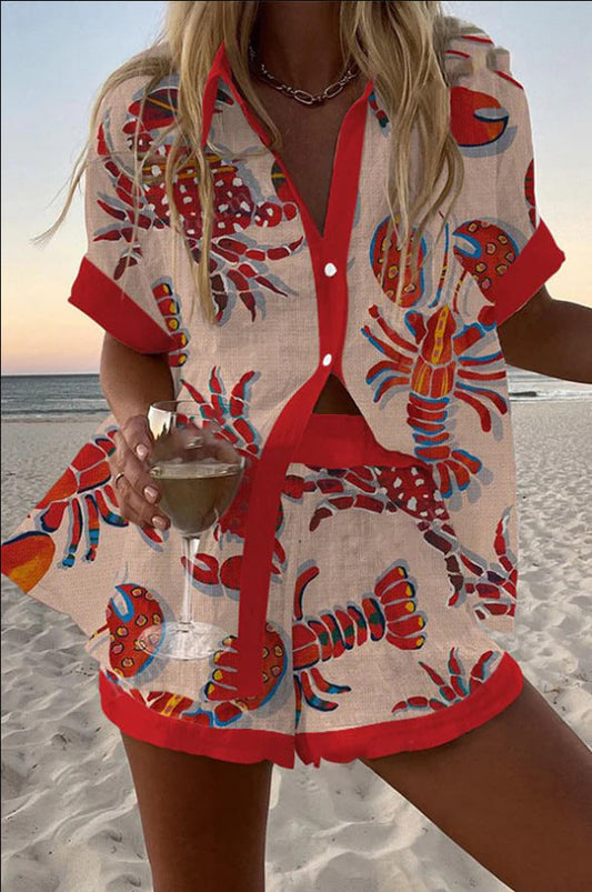 Lynor™ | Linen with Lobster Print Short Jumpsuit