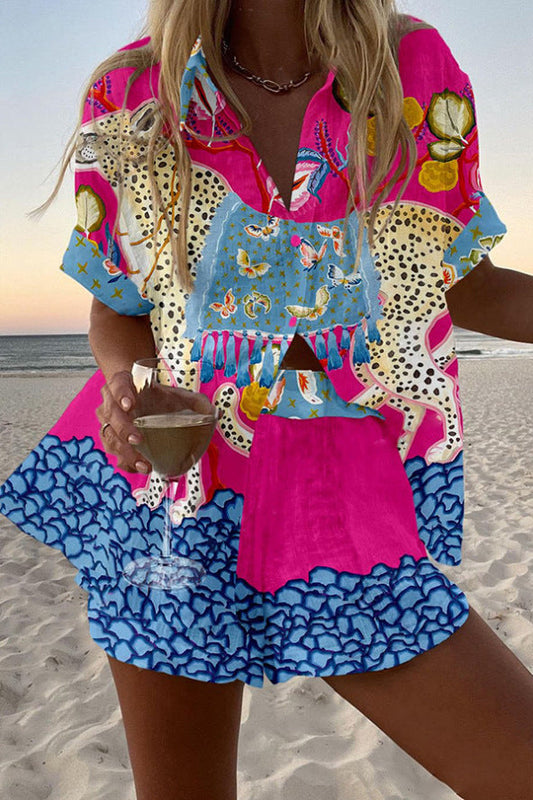 Lynor™ | Butterfly Print Short Linen Jumpsuit