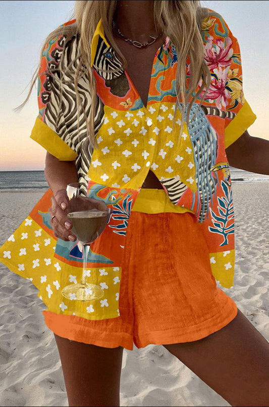 Lynor™ | Linen with Polka Dot Print Short Jumpsuit