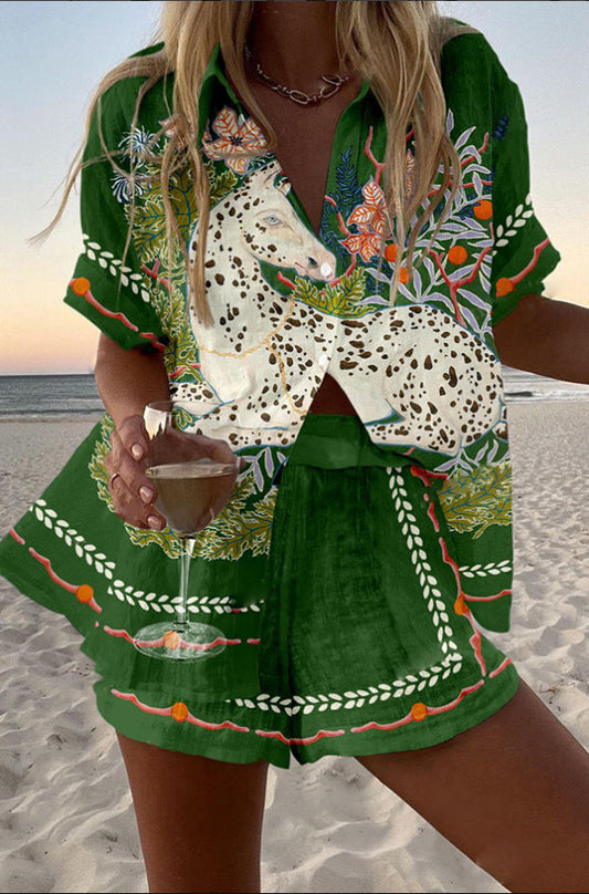 Lynor™ | Linen with Horse Print Short Jumpsuit