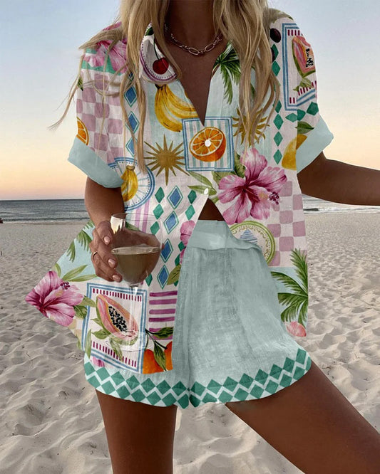 Lynor™ | Fruit Print Short Linen Set