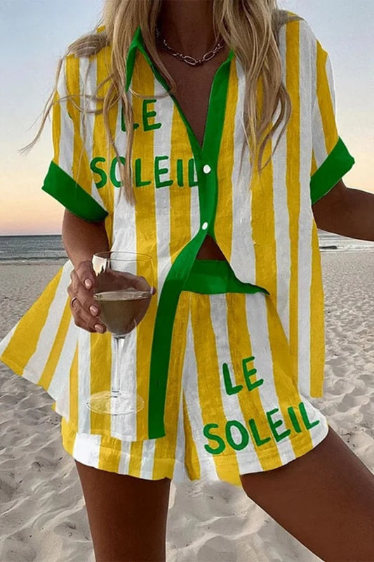 Lynor™ | Yellow Stripes Short Linen Set