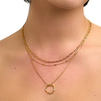 Lynor™ | Open Circle Triple-Layer Necklace – Elegant 18K Gold with Modern Dimension