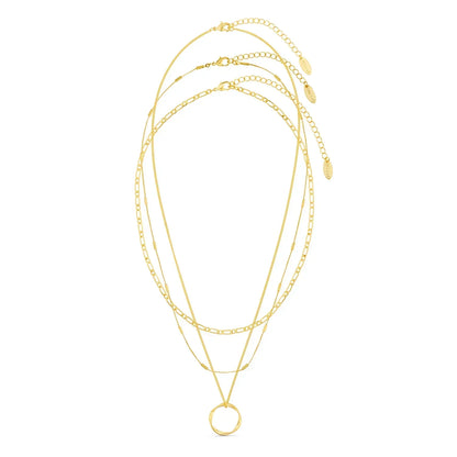 Lynor™ | Open Circle Triple-Layer Necklace – Elegant 18K Gold with Modern Dimension