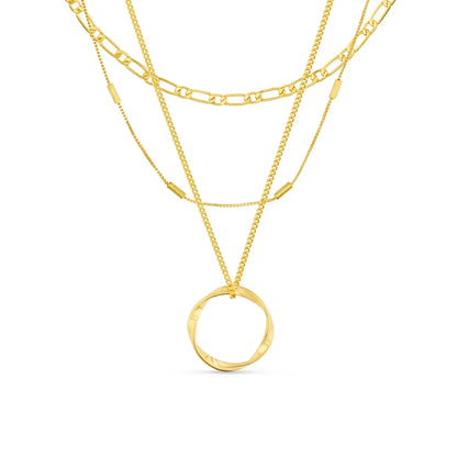 Lynor™ | Open Circle Triple-Layer Necklace – Elegant 18K Gold with Modern Dimension