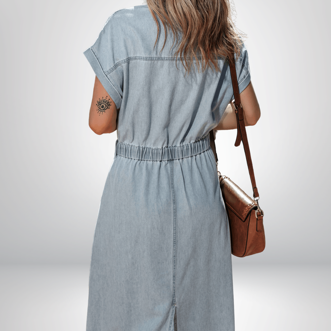 Lynor™ | Elegant Denim Dress – Short Batwing Sleeves