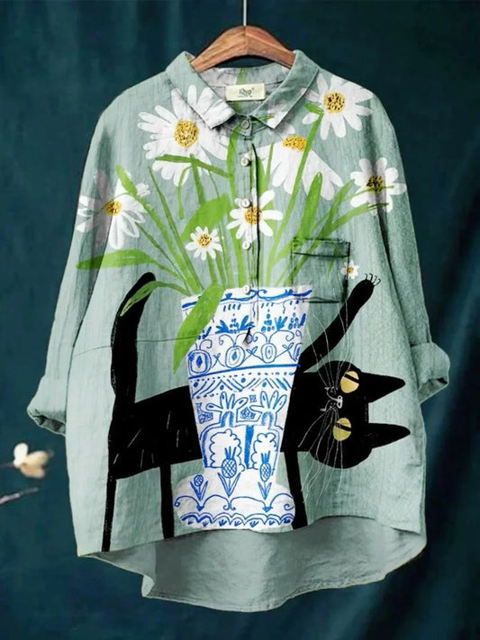 Lynor™ | Elegant Cat Print Shirt for Everyday Style