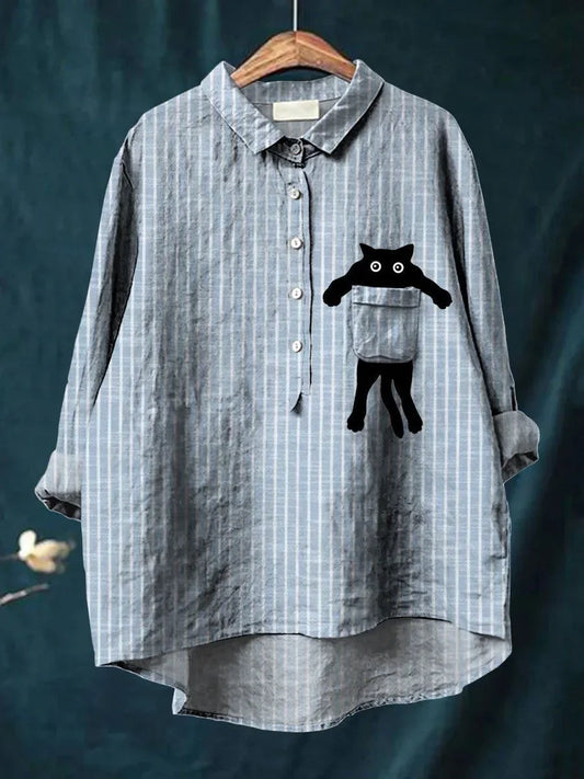 Lynor™ | Playful Cat Pocket Shirt
