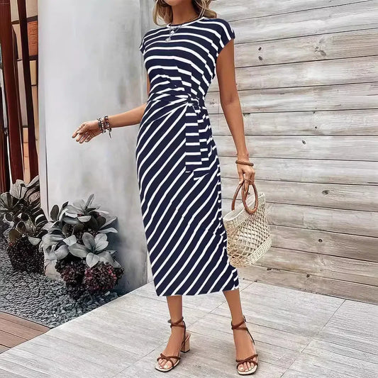 Lynor™ | Striped Tie-Waist Maxi Dress with Elegant Summer Ease