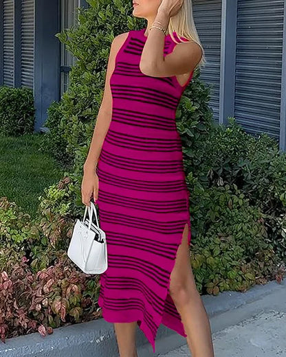 Lynor™ | Striped Sleeveless Midi Dress with Side Slit for Effortless Summer Days