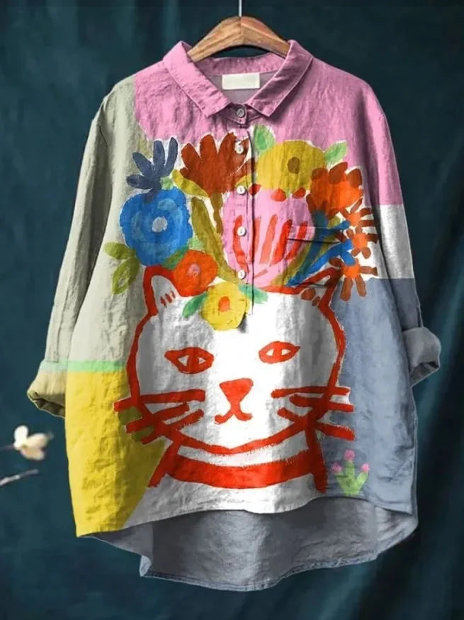 Lynor™ | Artistic Cat Print Shirt with a Playful Twist