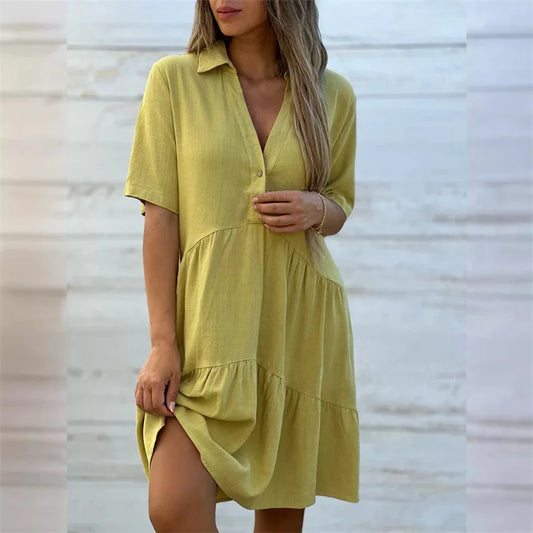 Lynor™ | Lightweight Summer Dress with Buttons & Flared Cut