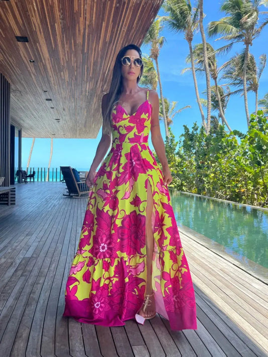 Lynor™ | Strappy Summer Print Dress with Elegant Lace-Up Detail