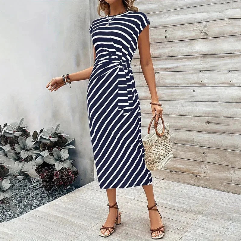 Lynor™ | Striped Tie-Waist Maxi Dress with Elegant Summer Ease