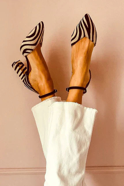 Lynor™ | Zebra Print Sandals – Secure Strap & Stable Heel for Bold, Confident Style