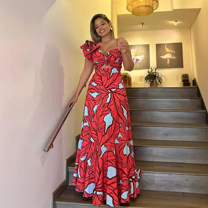 Lynor™ | Strapless Floral V-Neck Maxi Dress