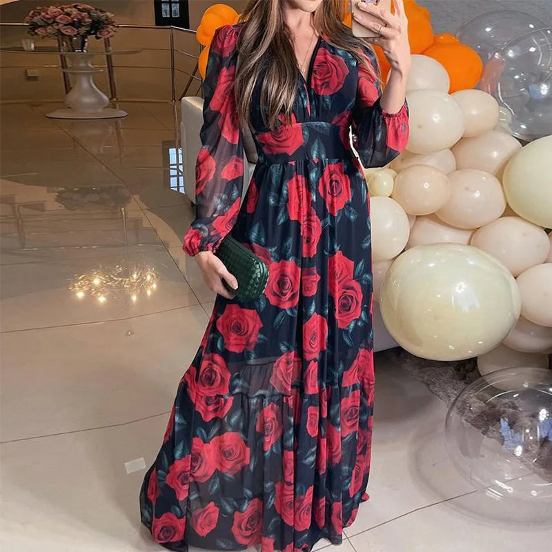 Lynor™ | Elegant Tie-Dye Maxi Dress with Cutout & Lantern Sleeves