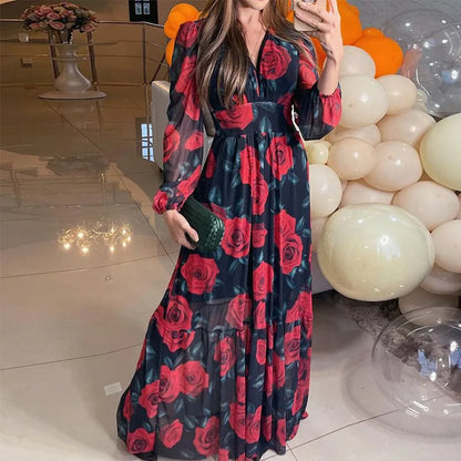Lynor™ | Elegant Tie-Dye Maxi Dress with Cutout & Lantern Sleeves