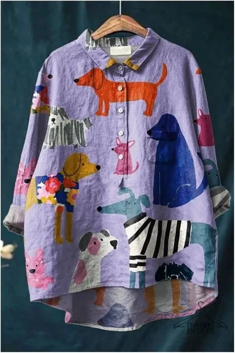 Lynor™ | Whimsical Dog Print Button-Up Shirt
