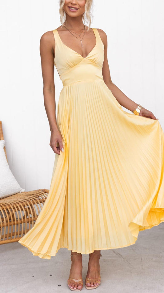 Lynor™ | Yellow Pleated Maxi Dress