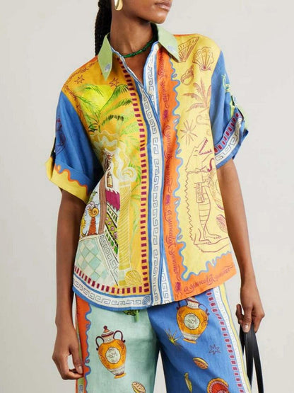 Lynor™ | Loose Short Sleeve Shirt & Printed Pants Two-Piece Set