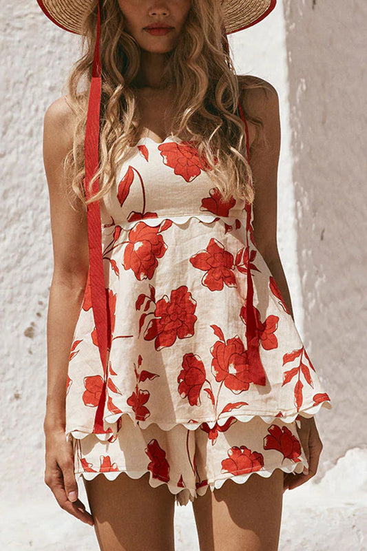 Lynor™ | Ruffled Top & Elastic Waist Shorts Floral Set