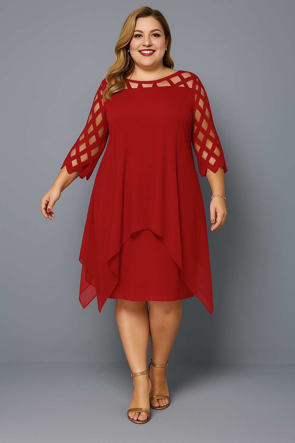 Lynor™ | Elegant Lace Sleeves & Belly Coverage Dress
