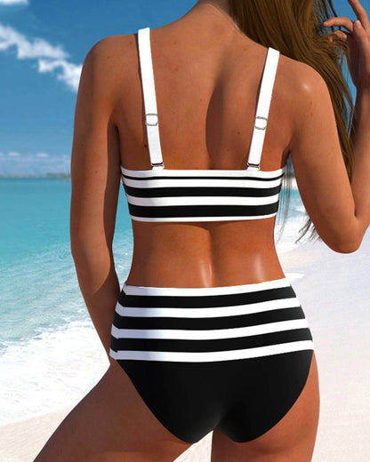 Lynor™ | High-Waisted Striped Bikini for Flattering Summer Confidence