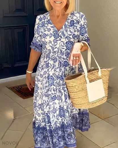 Lynor™ | V-Neck Elegant Floral Dress