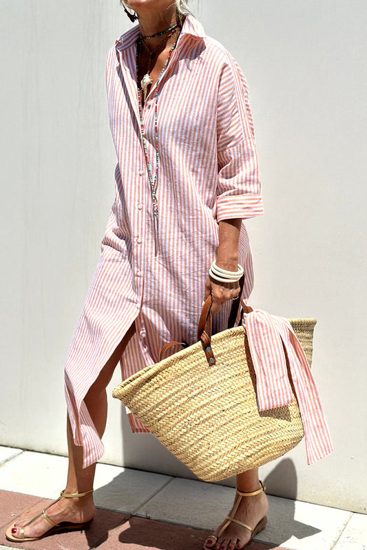 Lynor™ Elegant Striped Shirt Dress – Sophisticated & Effortless