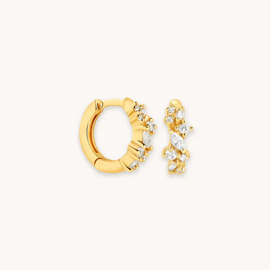 Lynor™ | Crystal Cluster Huggies – Sparkling 18K Gold Elegance in a Petite Design