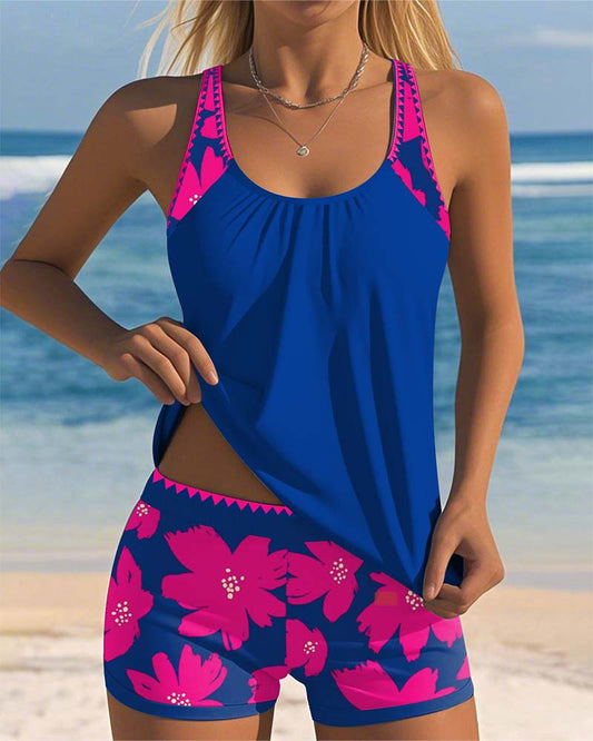 Lynor™ | Sleeveless Tankini – U-Neck & Boxer Pattern