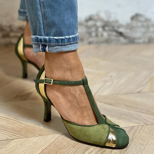 Lynor™ | Closed-Toe T-Strap Heels – Classic Elegance with a Secure Fit