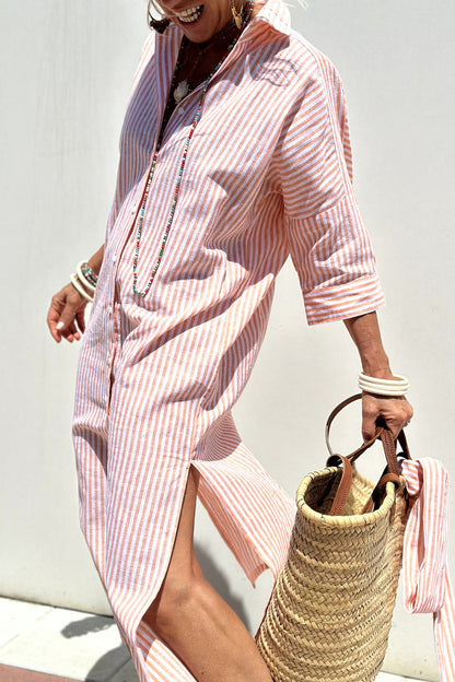 Lynor™ Elegant Striped Shirt Dress – Sophisticated & Effortless