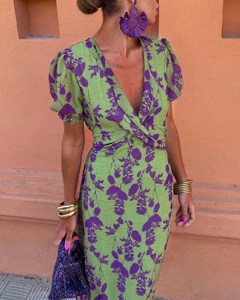 Lynor™ | Elegant Floral Print Midi Dress – Timeless Beauty in Bloom
