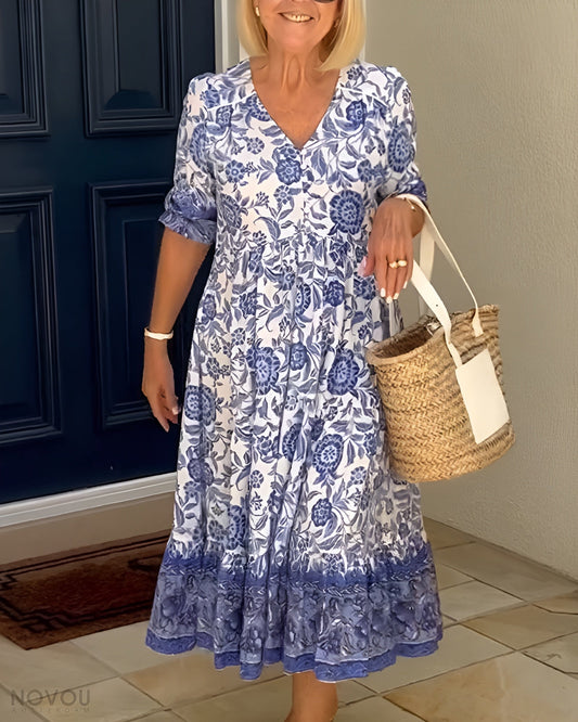 Lynor™ | V-Neck Elegant Floral Dress