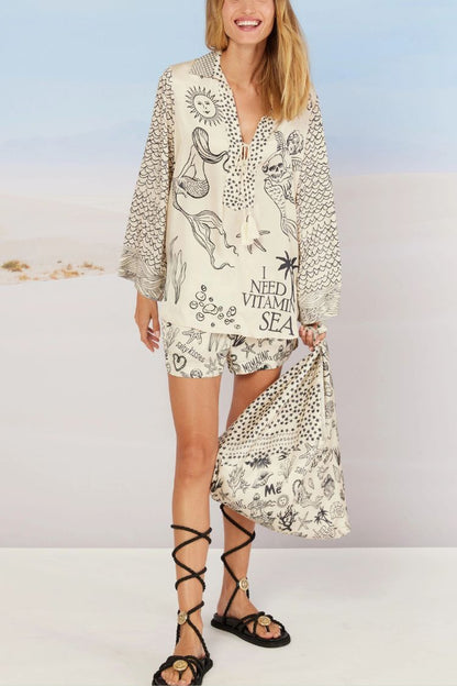 Lynor™ | Relaxed Creative Style Marine Print Shirt & Shorts Set