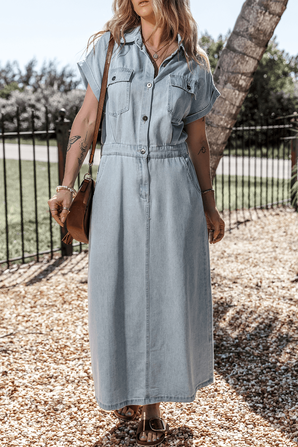 Lynor™ | Elegant Denim Dress – Short Batwing Sleeves