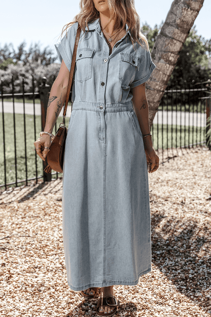 Lynor™ | Elegant Denim Dress – Short Batwing Sleeves